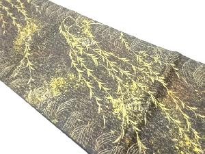 引箔波に枝垂れ柳模様織出し袋帯